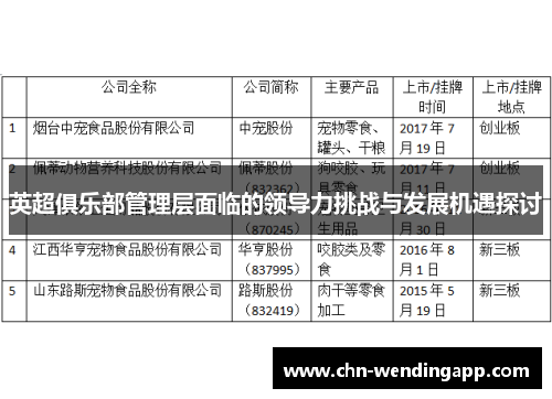 英超俱乐部管理层面临的领导力挑战与发展机遇探讨