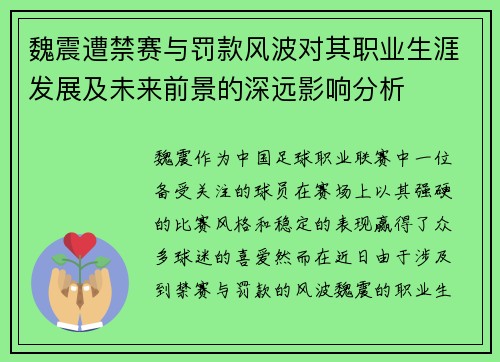魏震遭禁赛与罚款风波对其职业生涯发展及未来前景的深远影响分析